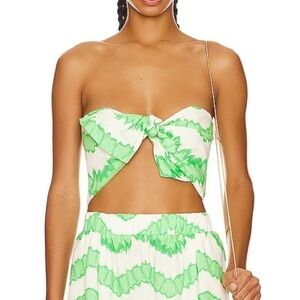 NWT RHODE Toni Top in Green and White Watercolor Zig Zag - Size XS